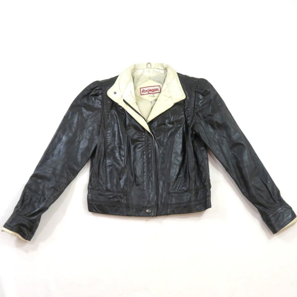Foxmoor Leather White Black Jacket Biker Motorcycle Coat Womens Sz 5 1980s
